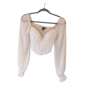 Windsor Corset Top Women XS‎ White Excellent Sheer Balloon Sleeve Smocked Back